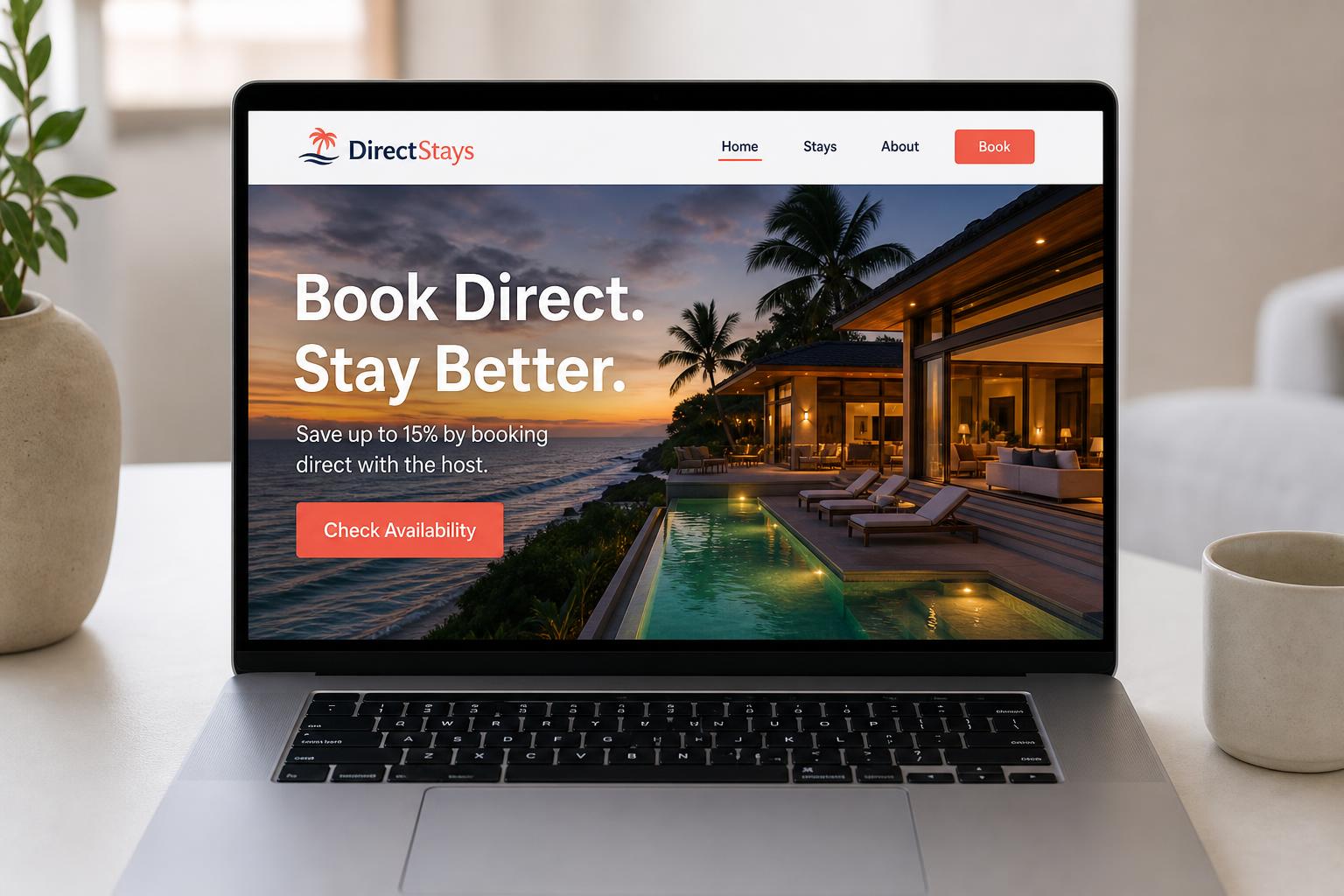 Direct booking website preview on a laptop