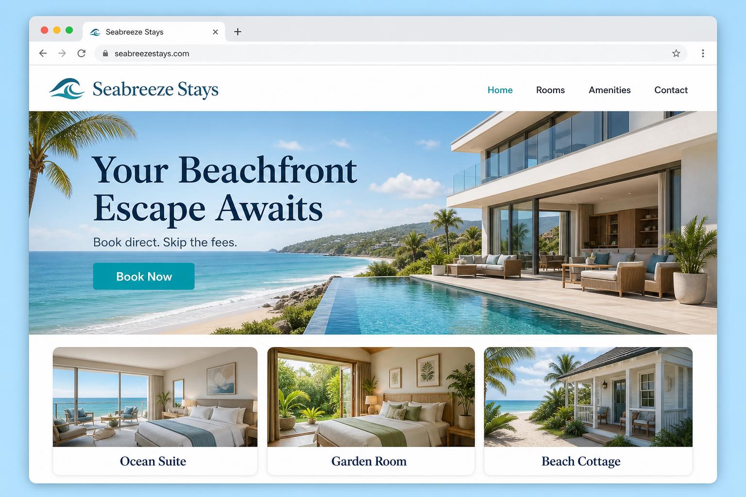 Beach direct booking website screenshot