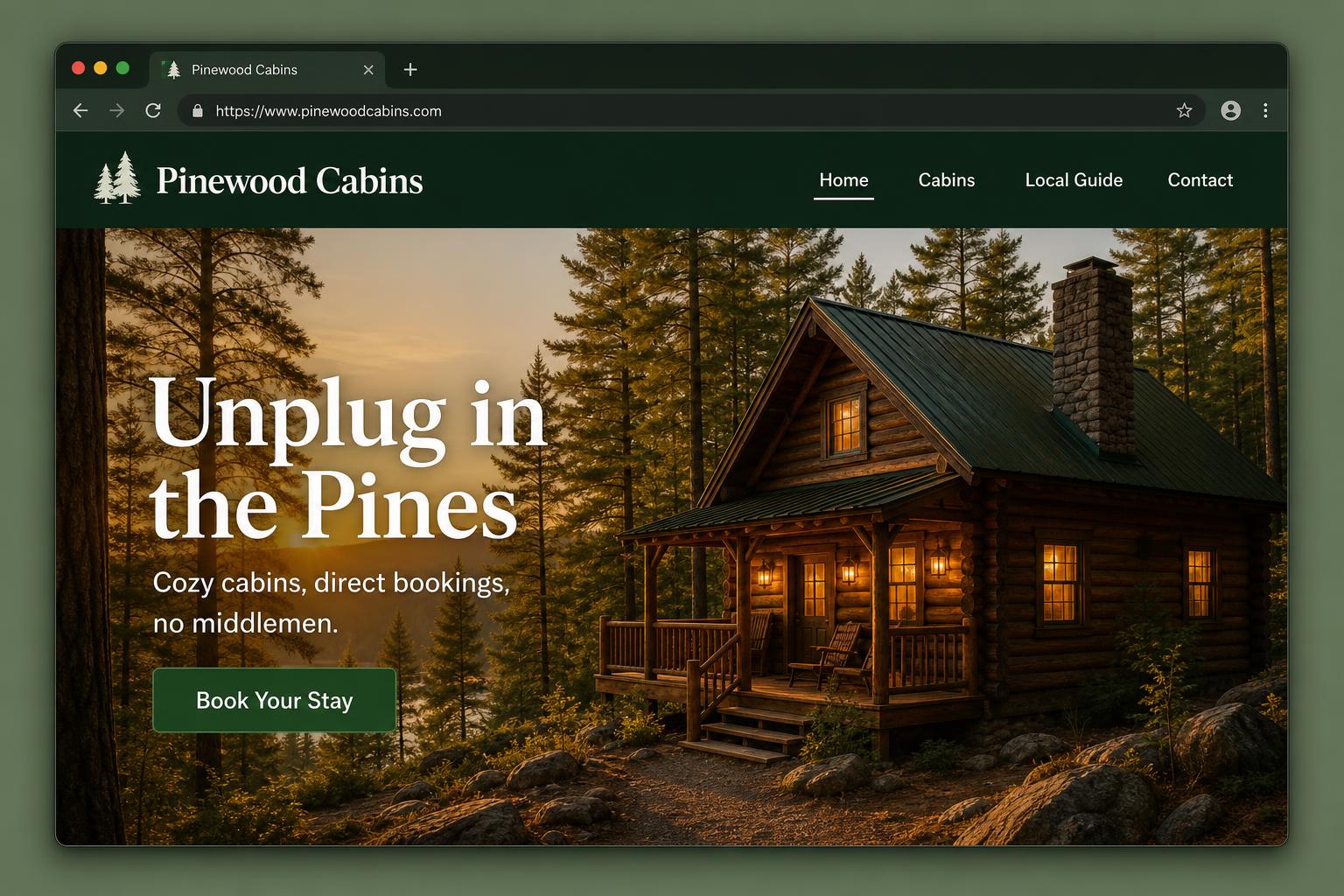 Woods direct booking website screenshot
